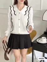 Heart Buckle Hollow-out Chiffon Women's Long-sleeved Top - White