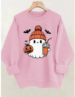 Letter Fleece Printed Casual Long Sleeved Sweatshirt - Pink