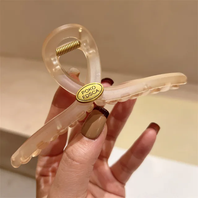 Distressed Ancient Gold Oval Autumn Tea Brown Big Hair Claws - Light Beige Coffee Color - View 1