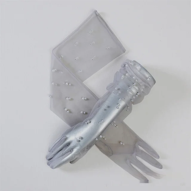 Summer Thin Bridal Pearl Mesh Gloves Gray With Finger - Shop at LoveMi