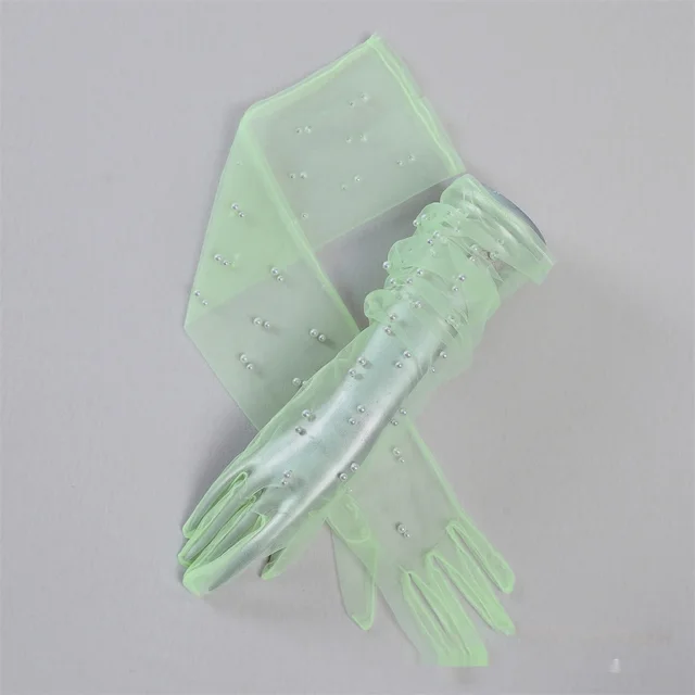 Summer Thin Bridal Pearl Mesh Gloves Light Green Finger - Shop at LoveMi