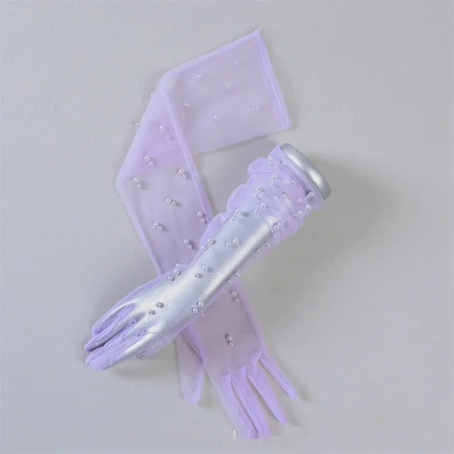 Summer Thin Bridal Pearl Mesh Gloves Pale Purple Finger - Shop at LoveMi