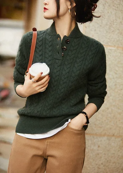 Women's Thickening Stand Collar Bottoming Sweater Green - Shop at LoveMi