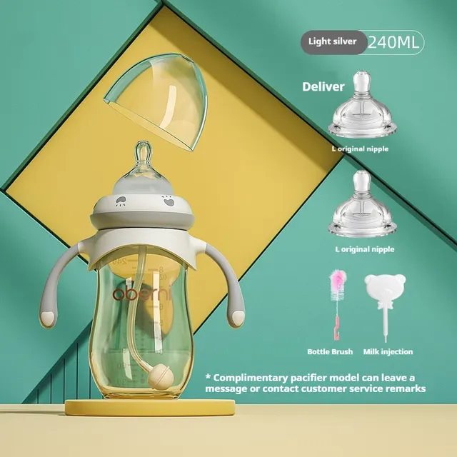 Feeding Bottle Anti flatulence Drop resistant Wide Caliber Three Purposes 240Ml Light Silver L Nipple - Shop at LoveMi