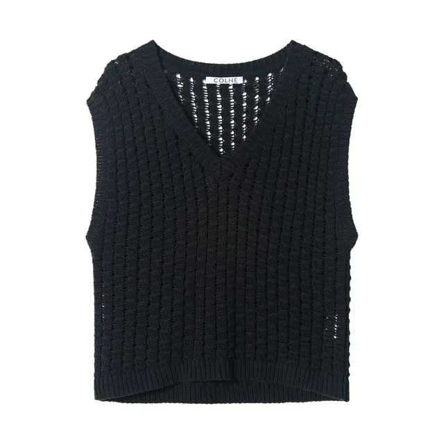 Knitted Vest Women's Three dimensional Cotton V neck Large Sense Black - Shop at LoveMi