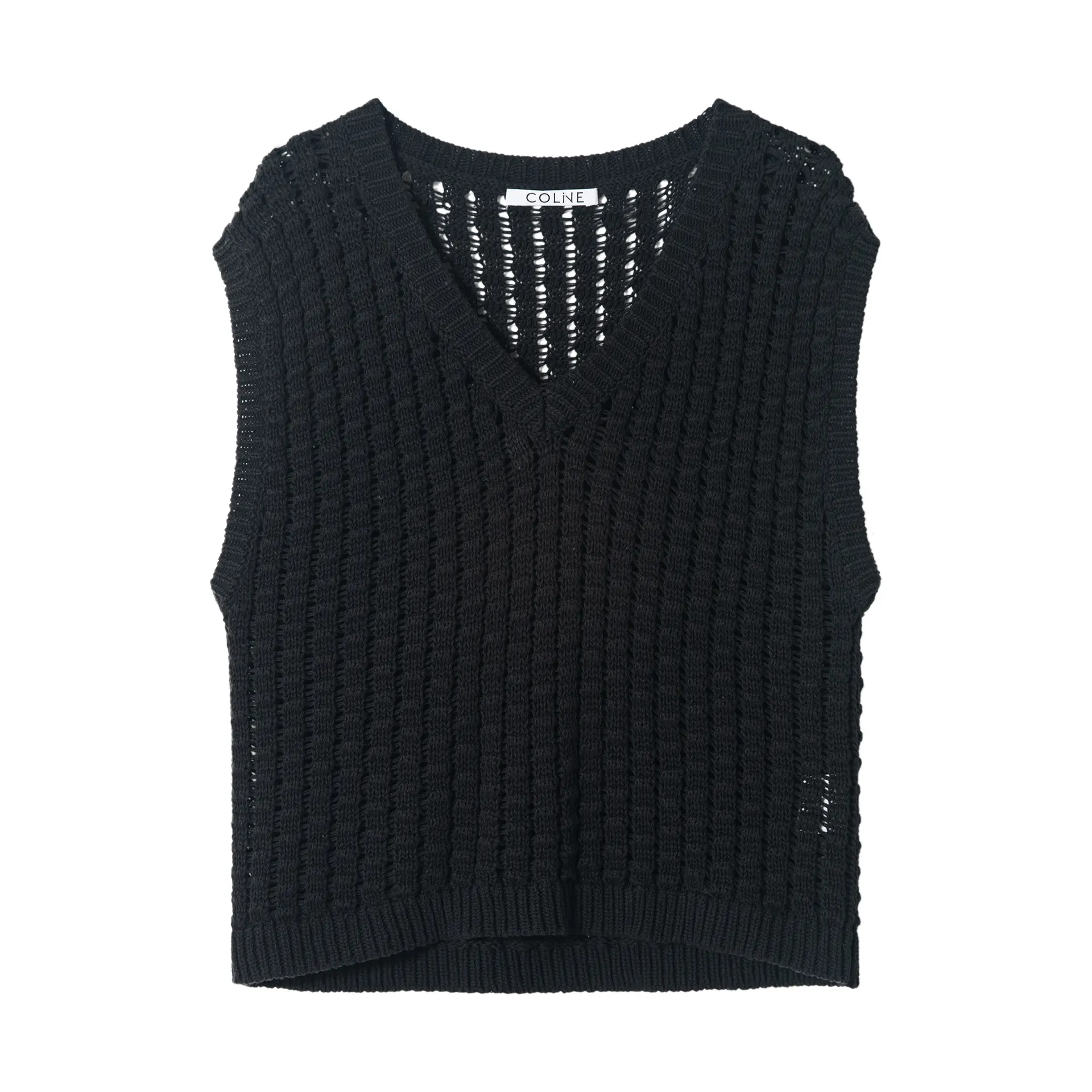 Knitted Vest Women's Three-dimensional Cotton V-neck Large Sense - Black