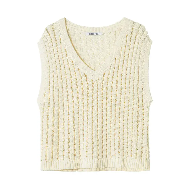 Knitted Vest Women's Three dimensional Cotton V neck Large Sense Coconut Cream - Shop at LoveMi