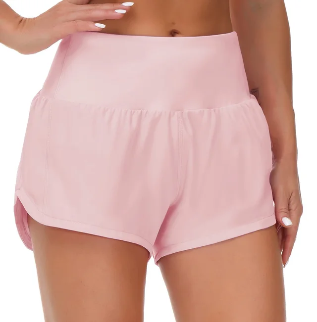 Women's Sports Running Shorts High Waist Pocket Yoga Pants Pink - Shop at LoveMi