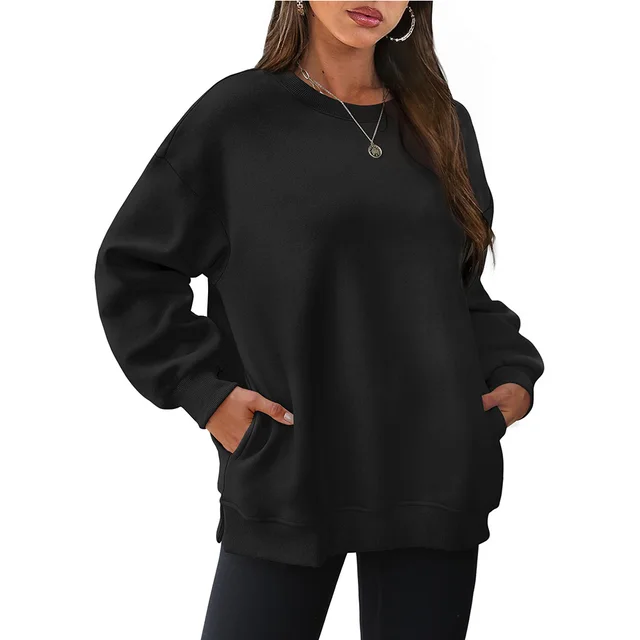 Women's Round Neck Long Sleeve Sports Fashion Pullover Black - Shop at LoveMi