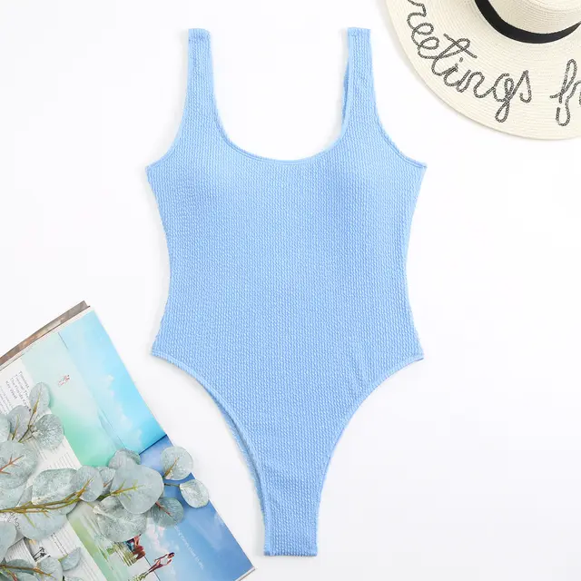 New Siamese Conservative Double shoulder Strap Women's Swimsuit Light Blue - Shop at LoveMi