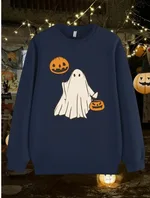 Letter Fleece Printed Casual Long Sleeved Sweatshirt - Navy Blue