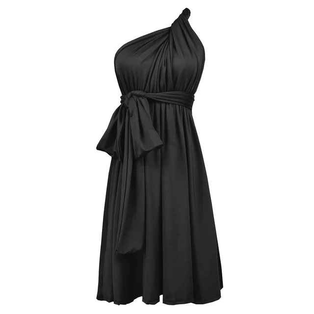 Multiple Wear Lace up Plus Size Women's Clothing Dress Black - Shop at LoveMi