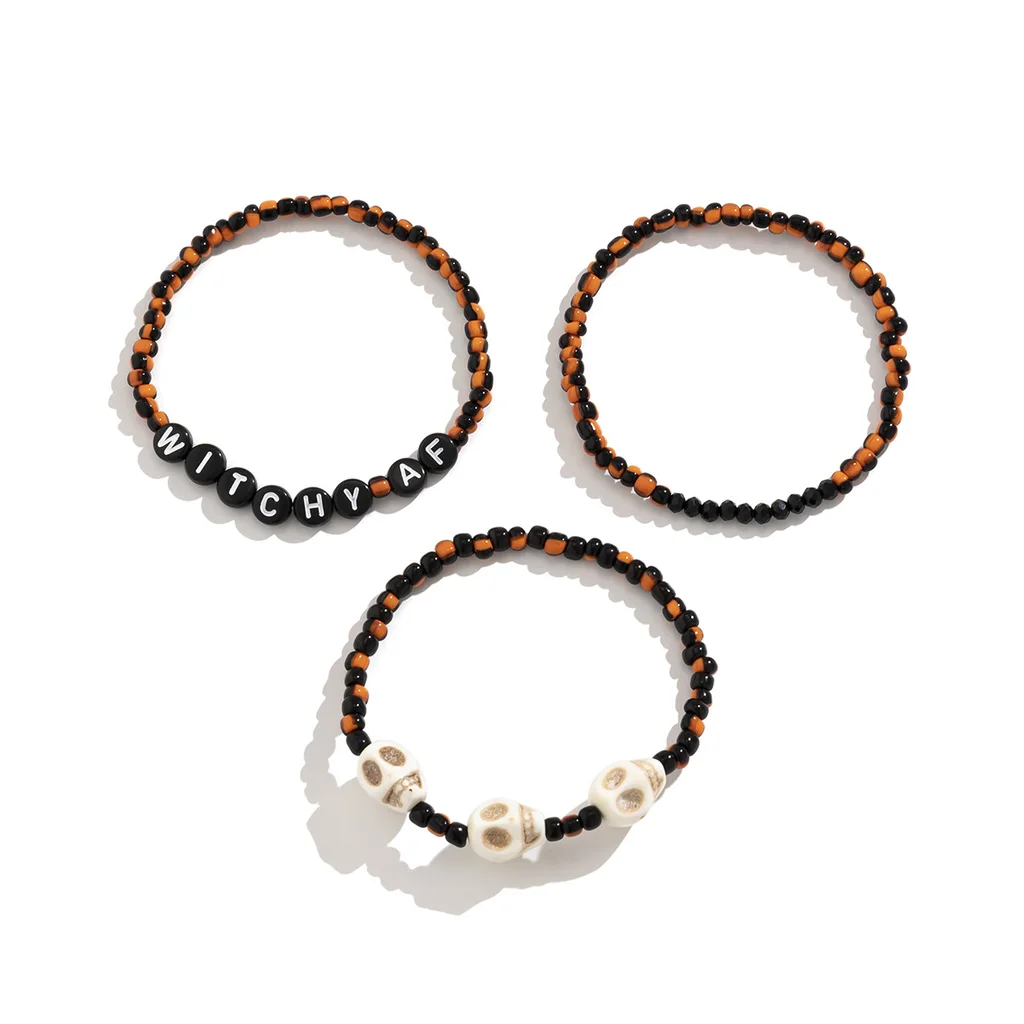 Sweet Cool Retro Skull Beaded Letter Bracelet - Color Mixing
