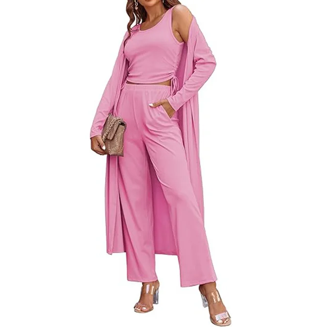 Women's Home Pajamas Long sleeved Cardigan Trousers Suit Pink - Shop at LoveMi