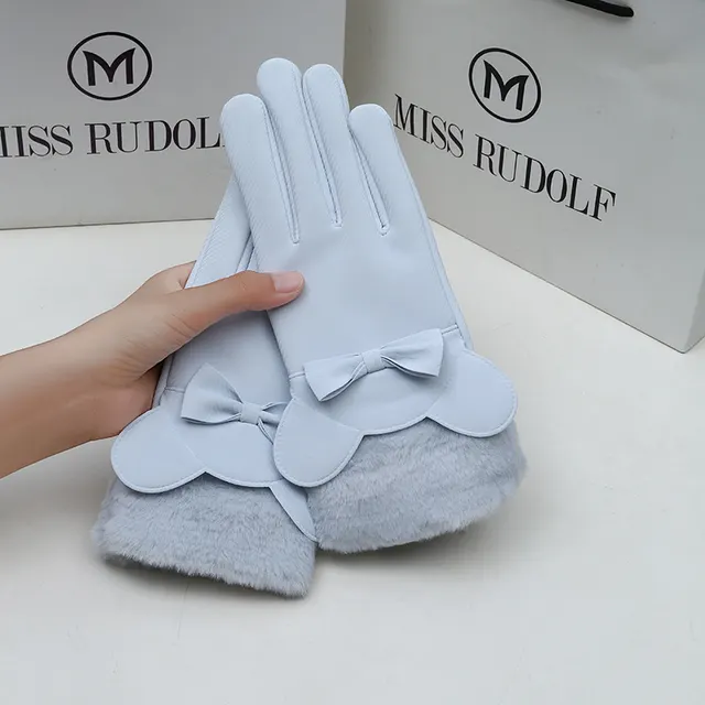 Warm Gloves Winter Women's Touch Screen Fleece lined Thickened Composite Rabbit Gray Blue - Shop at LoveMi