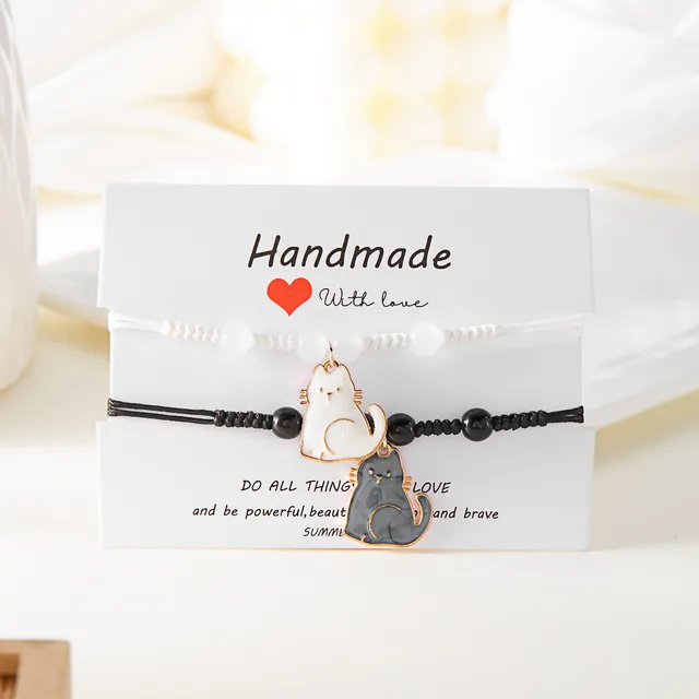 Black And White Cat Bracelet Stylish Pendant Couple 1 Style - Shop at LoveMi