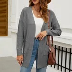 Women's Long Knitted Loose Sweater Coat - Gray Knitted Cardigan