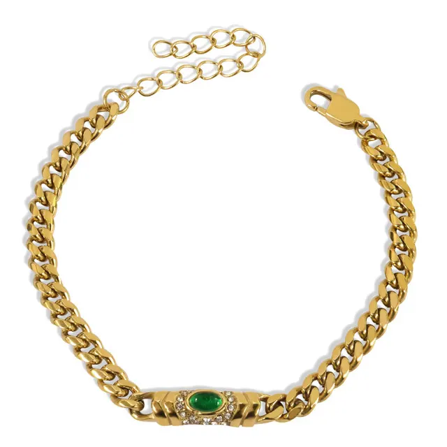 Fashion jewelry Cross border Niche Retro Cuban Collarbone Necklace Bracelet Green Diamond - Shop at LoveMi