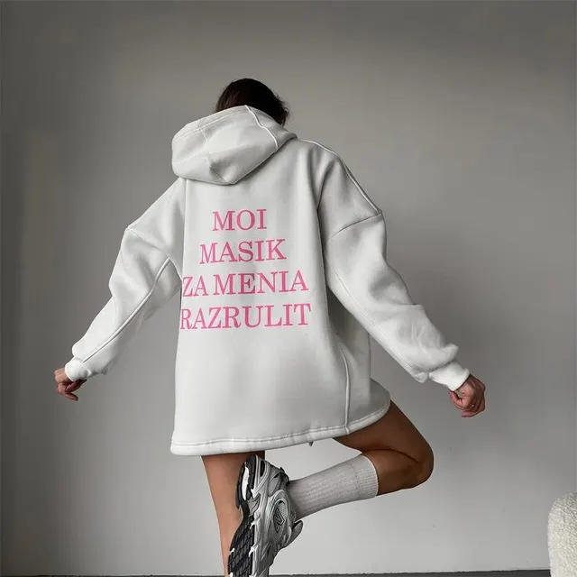 Mid length Letter Printing Contrast Color Hooded Sweatshirt M1001 White - Shop at LoveMi