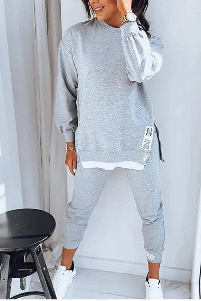 Women's Sports Suit Fashion Slit Design Sweatshirt Top And Slim fit Trousers Sweatpants Casual Two Piece Set Outfit Gray - Shop at LoveMi