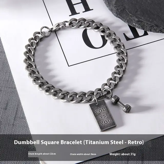 Square Plate Barbell Men's Special interest Design Titanium Steel Bracelet Retro Color - Shop at LoveMi