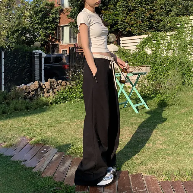 Loose All match Casual Wide leg Pants For Women Black And Long - Shop at LoveMi