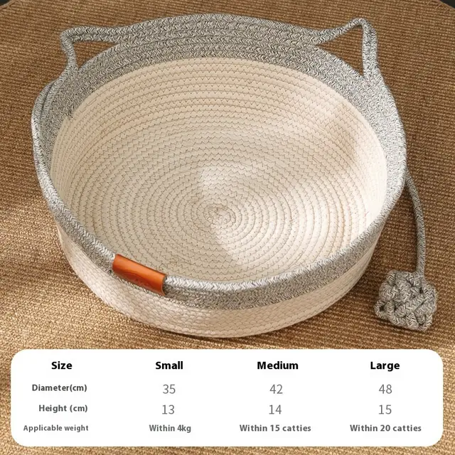 Cotton String Stitching Cute Woven Cat Nest Mat Gray - Shop at LoveMi