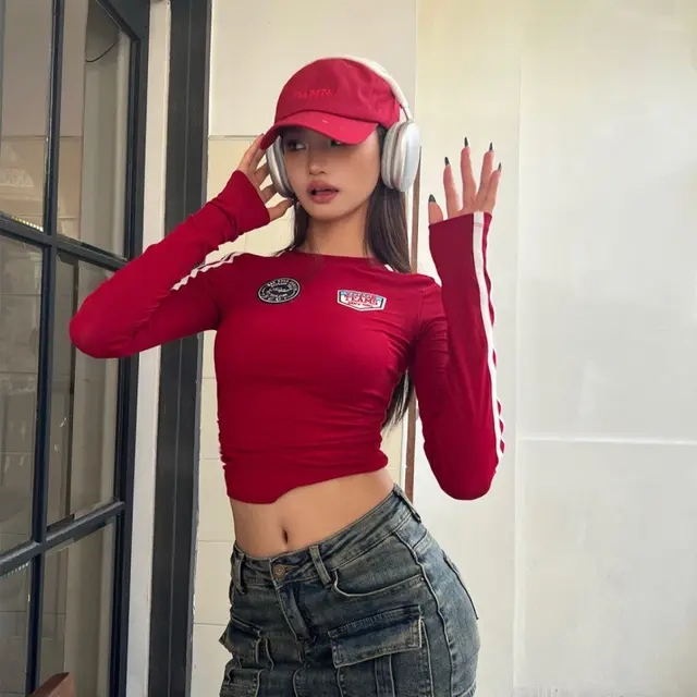 Women's Autumn Red Tight Long sleeved T shirt Top Red - Shop at LoveMi
