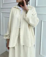 Fashion Loose-fitting Long Sleeves Shirt Outfit - Iq150 Beige Skirt Suit