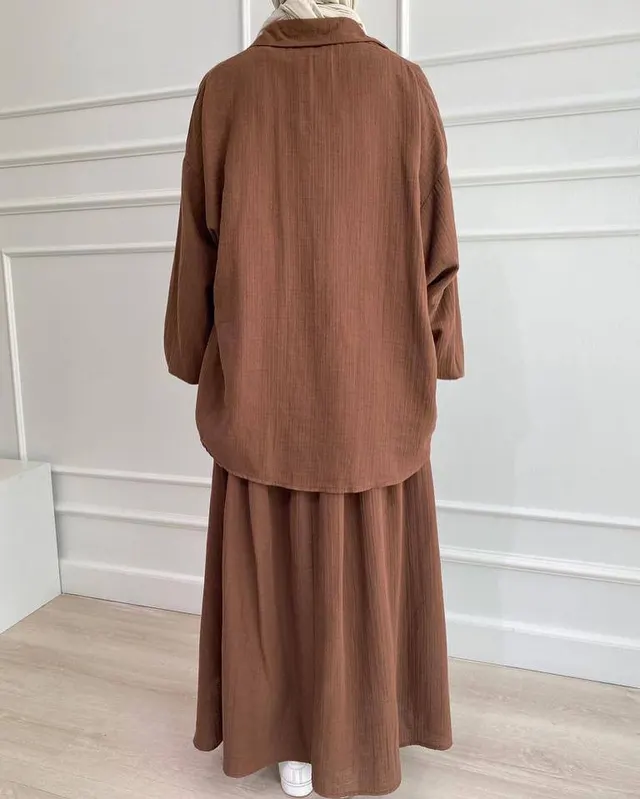 Fashion Loose fitting Long Sleeves Shirt Outfit Iq150 Brown Skirt Suit - Shop at LoveMi