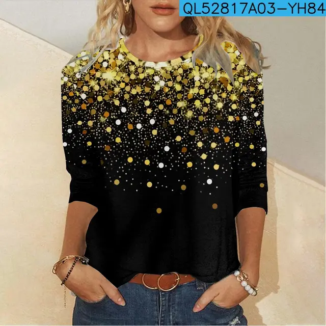 3D Digital Printing Casual Long sleeved Women's T shirt 4 Black Line Yh84 - Shop at LoveMi