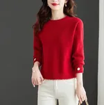Women's Knitwear Simple Crew Neck Pullover Sweater - Red
