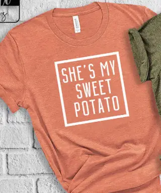 Women's Top Couple Print Colored Cotton T-shirt - Women'S 73 Orange