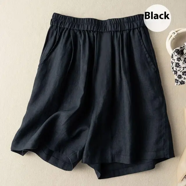 Artistic Retro Leisure Draping Cotton And Linen Wide leg Pants For Women 368 Black - Shop at LoveMi