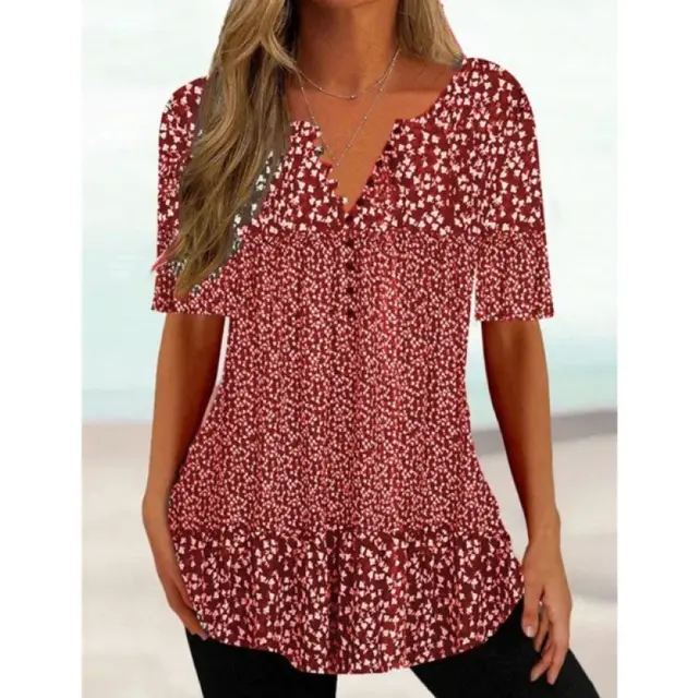 Women's Digital Printed V neck Button Short sleeved Top Trm19 - Shop at LoveMi