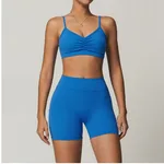 Beauty Back Yoga Clothes Suit Cargo Pocket Sports Suit High Waist Hip Lift Workout Clothes - Cobalt-L-Bra+Shorts - View 1