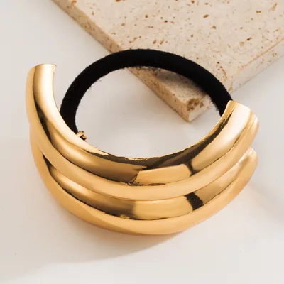 Temperamental Cold Style Geometric Metal High Elastic Twist Semicircle Shape All match Hair Accessories Golden Glossy - Shop at LoveMi