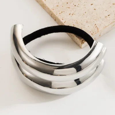 Temperamental Cold Style Geometric Metal High Elastic Twist Semicircle Shape All match Hair Accessories Silver Glossy - Shop at LoveMi