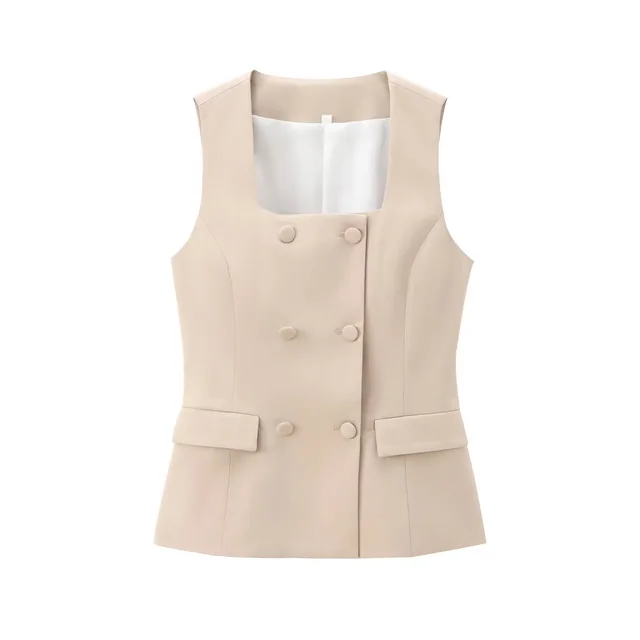 Fashion Button Decoration Vest Straight leg Pants Suit Milky White Vest - Shop at LoveMi