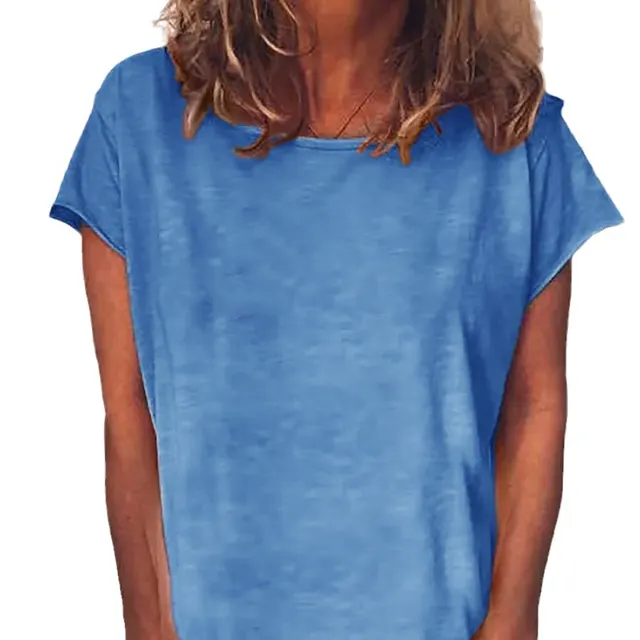 Round Neck Solid Color T shirt Loose All match Short Sleeve Women's Top Blue - Shop at LoveMi