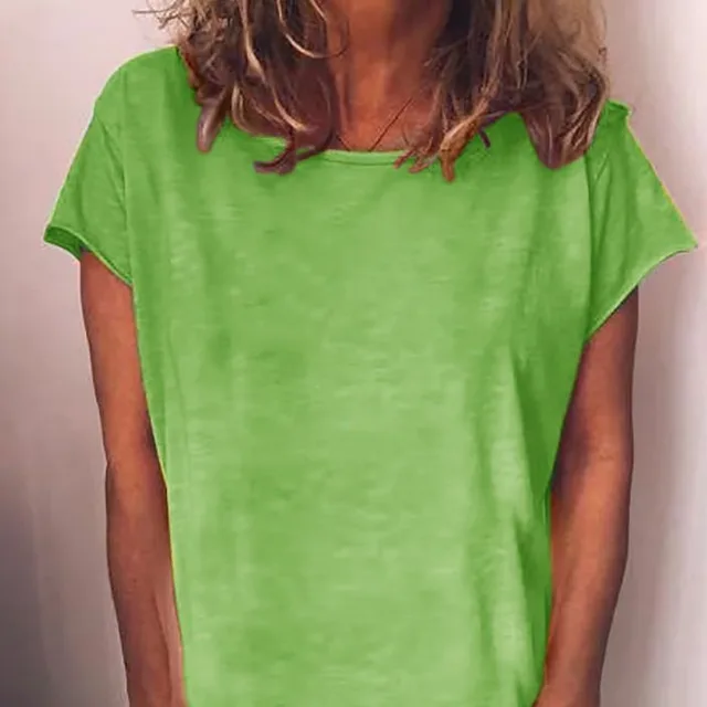 Round Neck Solid Color T shirt Loose All match Short Sleeve Women's Top Green - Shop at LoveMi