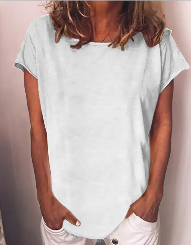 Round Neck Solid Color T shirt Loose All match Short Sleeve Women's Top White - Shop at LoveMi