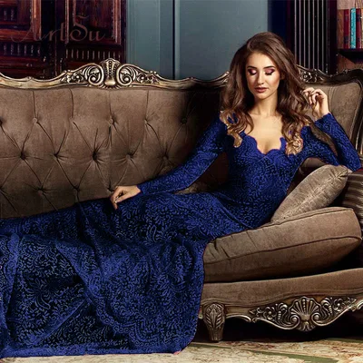Fantasy V neck Exposed Back Long Sleeve Mop Dress Blue - Shop at LoveMi