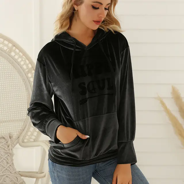 Sweater Fleece lined Women's Pullover Hoodie Dark Gray - Shop at LoveMi