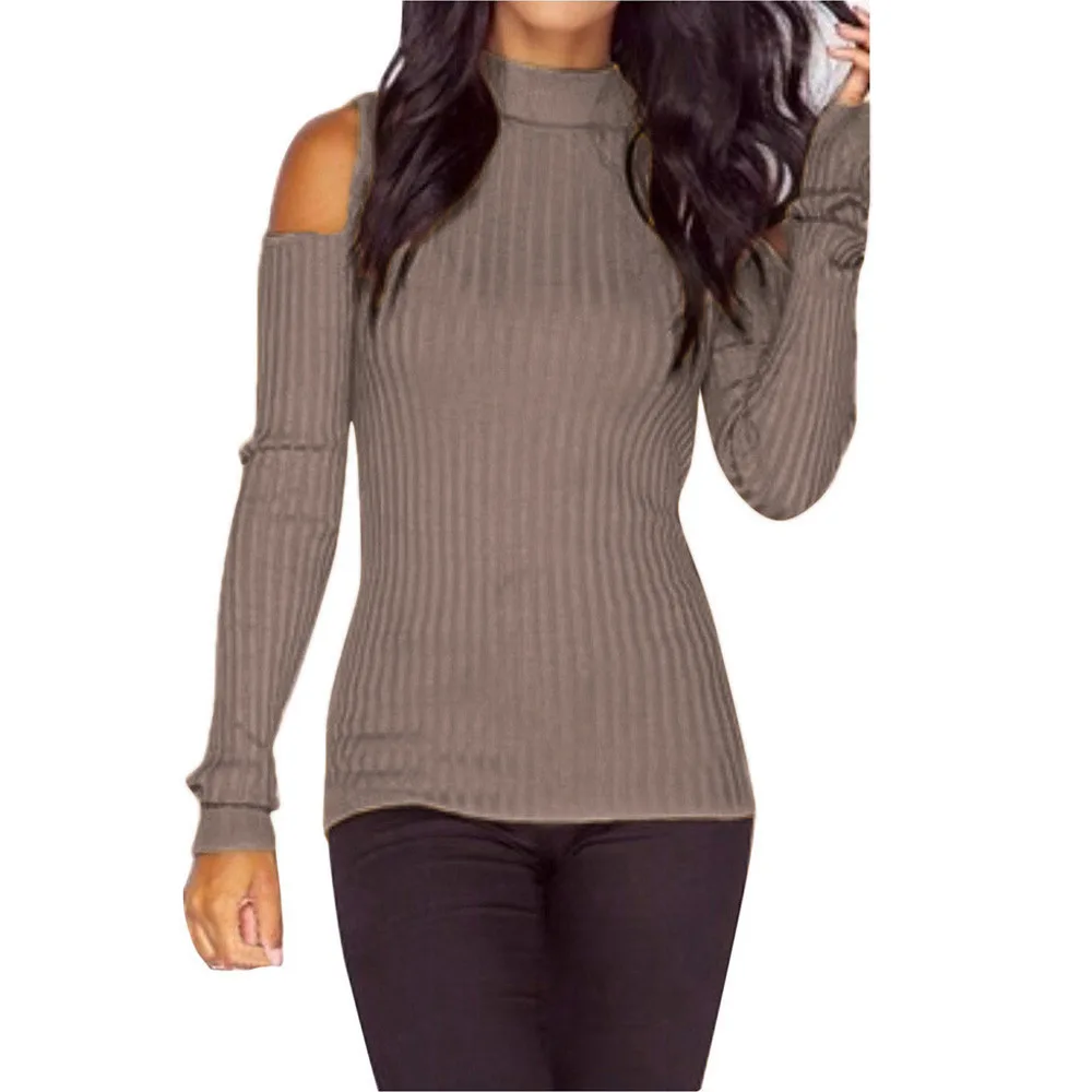 European And American Women's Long sleeved Off shoulder Turtleneck Sweater Khaki - Shop at LoveMi