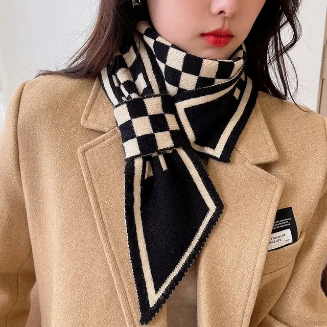 Thousand Bird Lattice Small Scarf Female Autumn And Winter Korean Version Of Everything Black - Shop at LoveMi