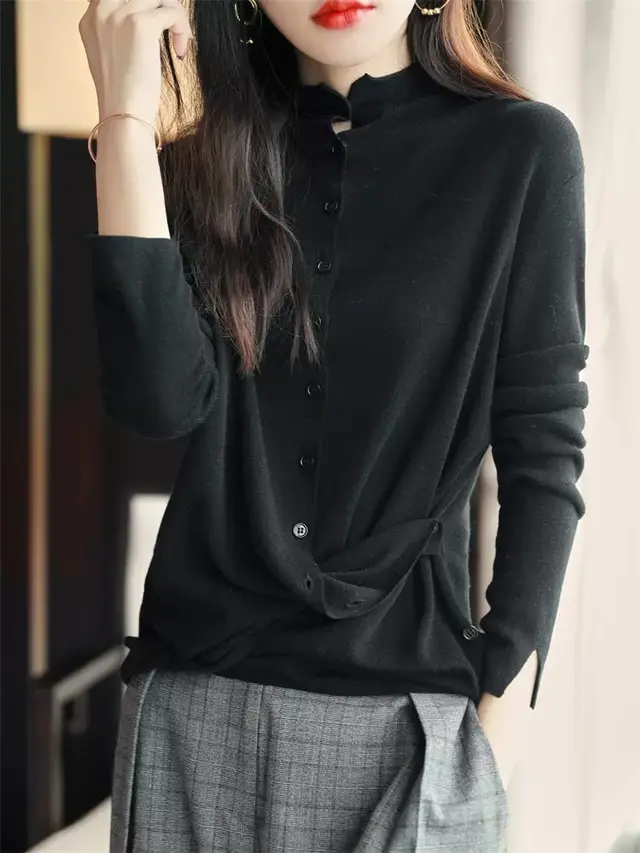 Women's Autumn Long Sleeve Thin Sweater Coat Cardigan Black - Shop at LoveMi