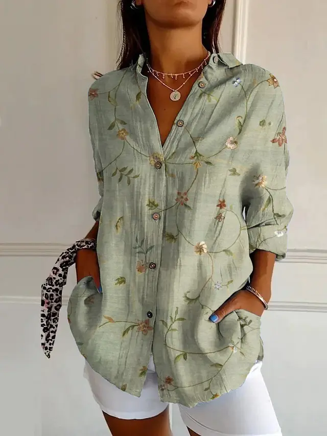 Women's Long Shirt Half Sleeve Floral Print Yj4963Gn - Shop at LoveMi