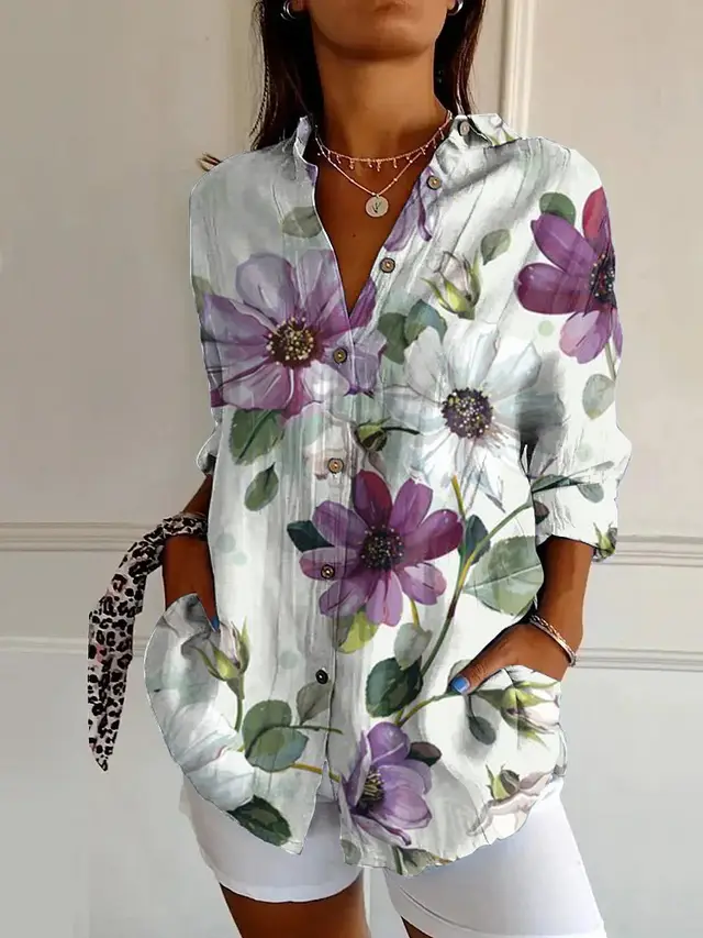 Women's Long Shirt Half Sleeve Floral Print Yj4970Mc - Shop at LoveMi