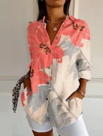 Women's Long Half Sleeve Floral Print Cardigan - Red